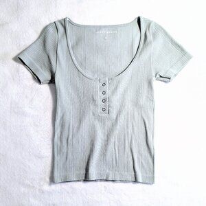 Lucky Brand Seamless Henley Tee Crop Top, Sage, XS